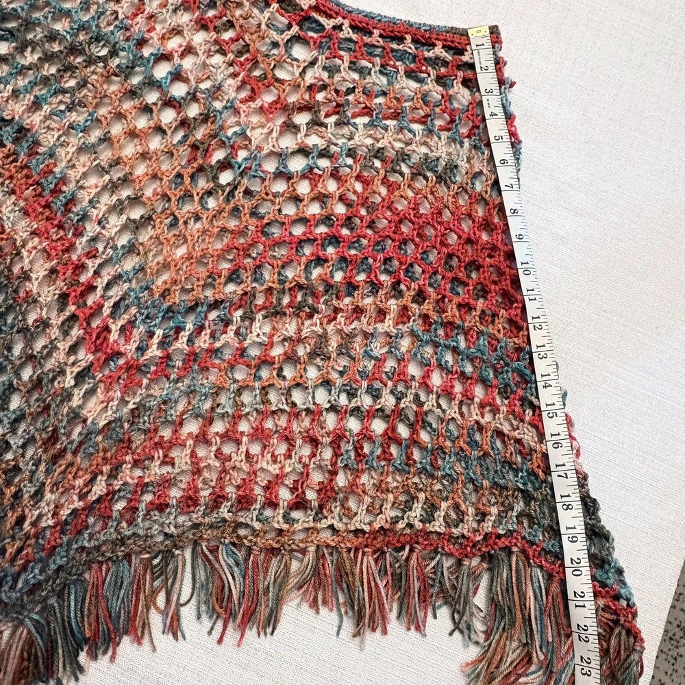 Handmade Crochet Poncho with Fringe | Boho Multicolor Poncho | One of a Kind - Picture 9 of 16